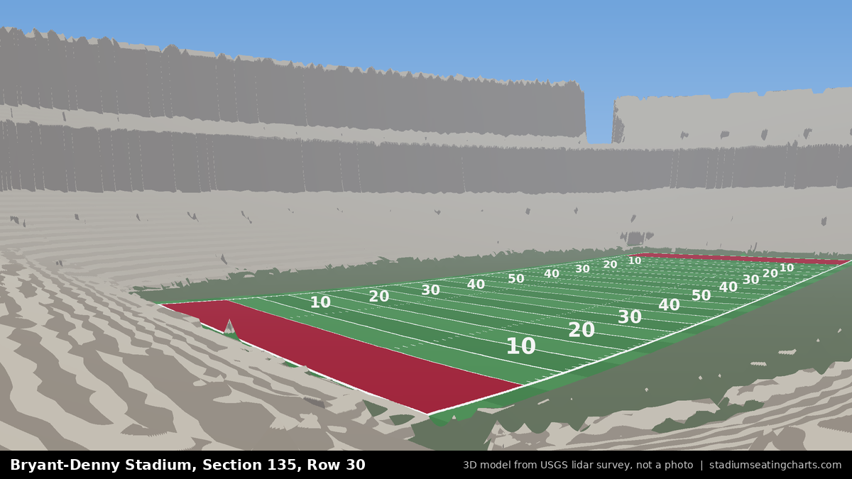 View from Bryant-Denny Stadium Section 135, Row 30, looking toward the field
