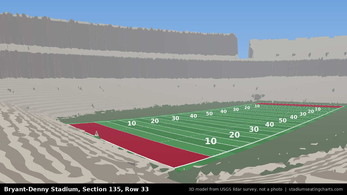 View from Bryant-Denny Stadium Section 135, Row 33, looking toward the field
