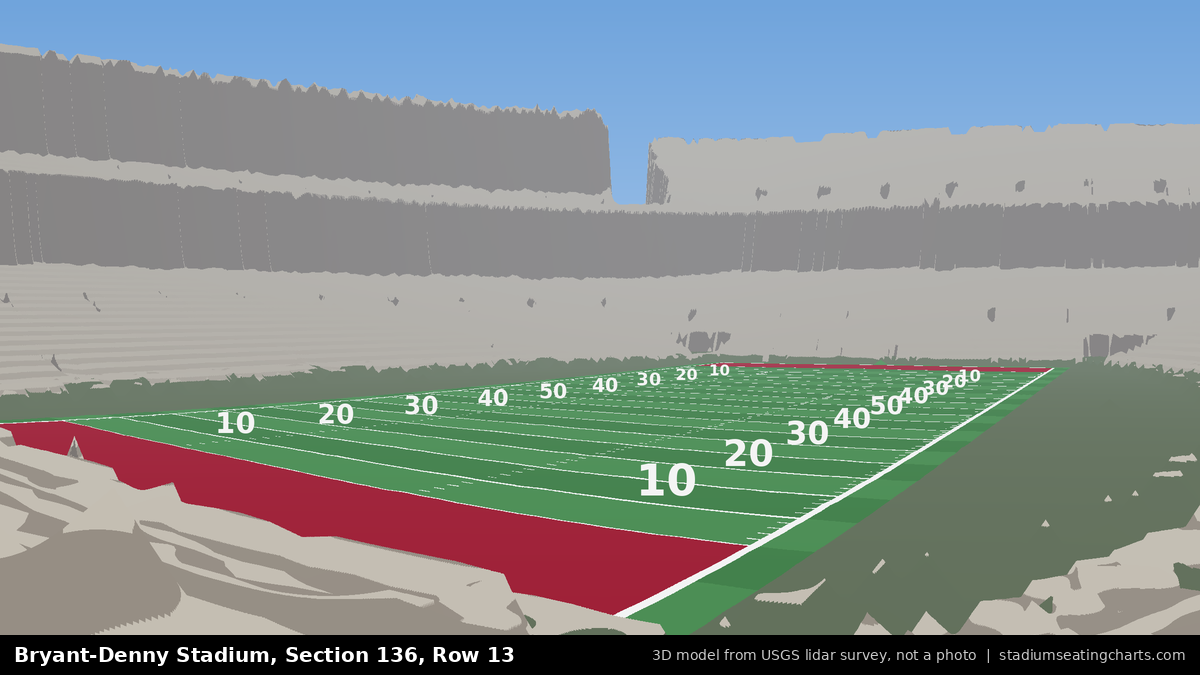 View from Bryant-Denny Stadium Section 136, Row 13, looking toward the field
