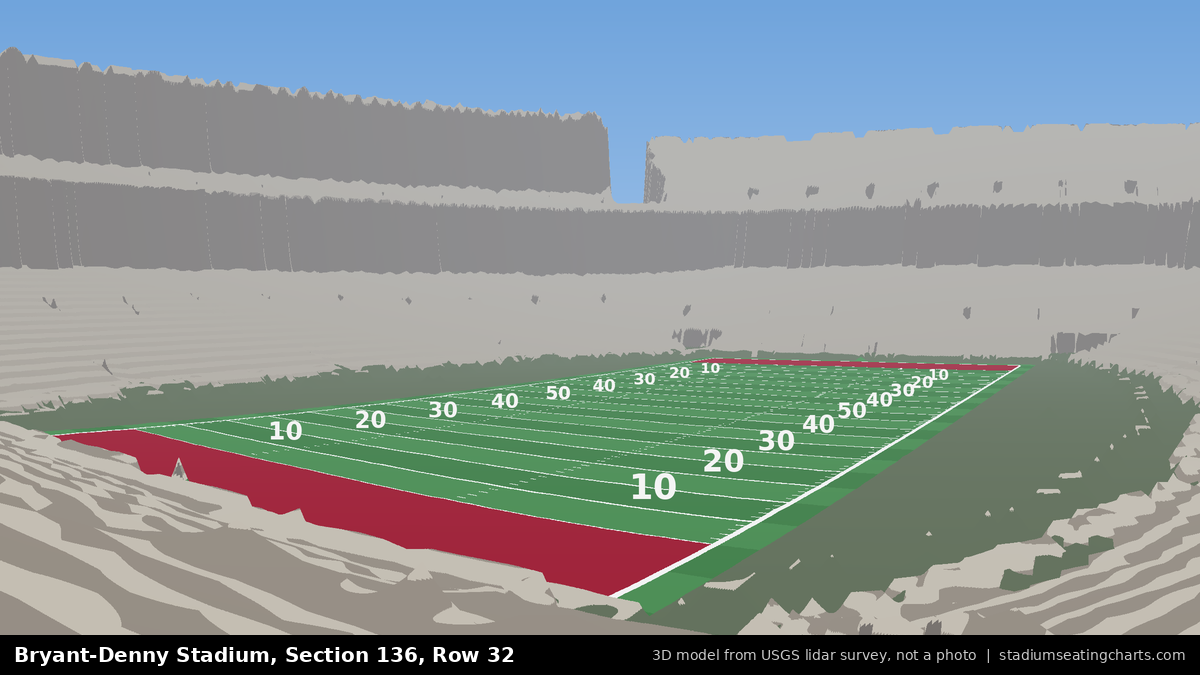 View from Bryant-Denny Stadium Section 136, Row 32, looking toward the field
