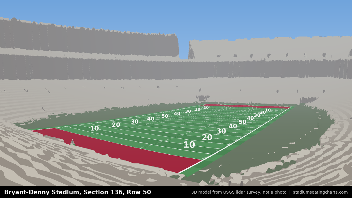 View from Bryant-Denny Stadium Section 136, Row 50, looking toward the field