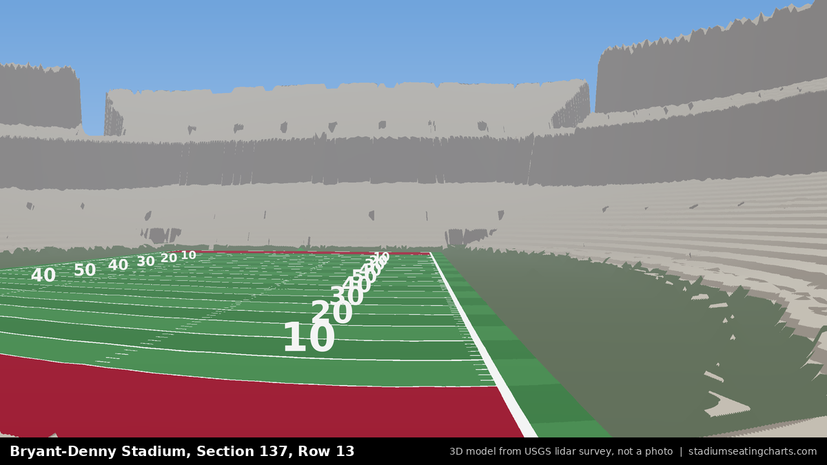 View from Bryant-Denny Stadium Section 137, Row 13, looking toward the field