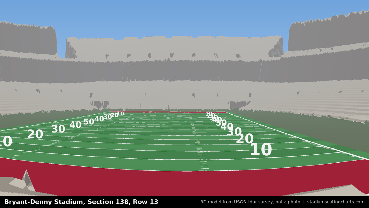 View from Bryant-Denny Stadium Section 138, Row 13, looking toward the field