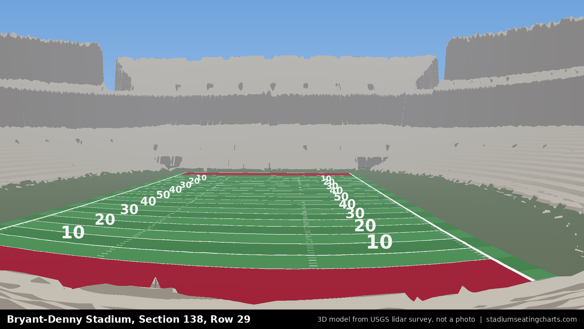 View from Bryant-Denny Stadium Section 138, Row 29, looking toward the field