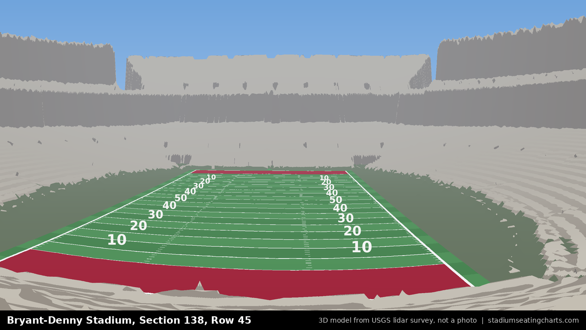 View from Bryant-Denny Stadium Section 138, Row 45, looking toward the field