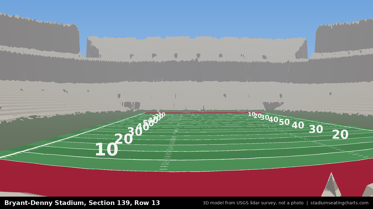 View from Bryant-Denny Stadium Section 139, Row 13, looking toward the field