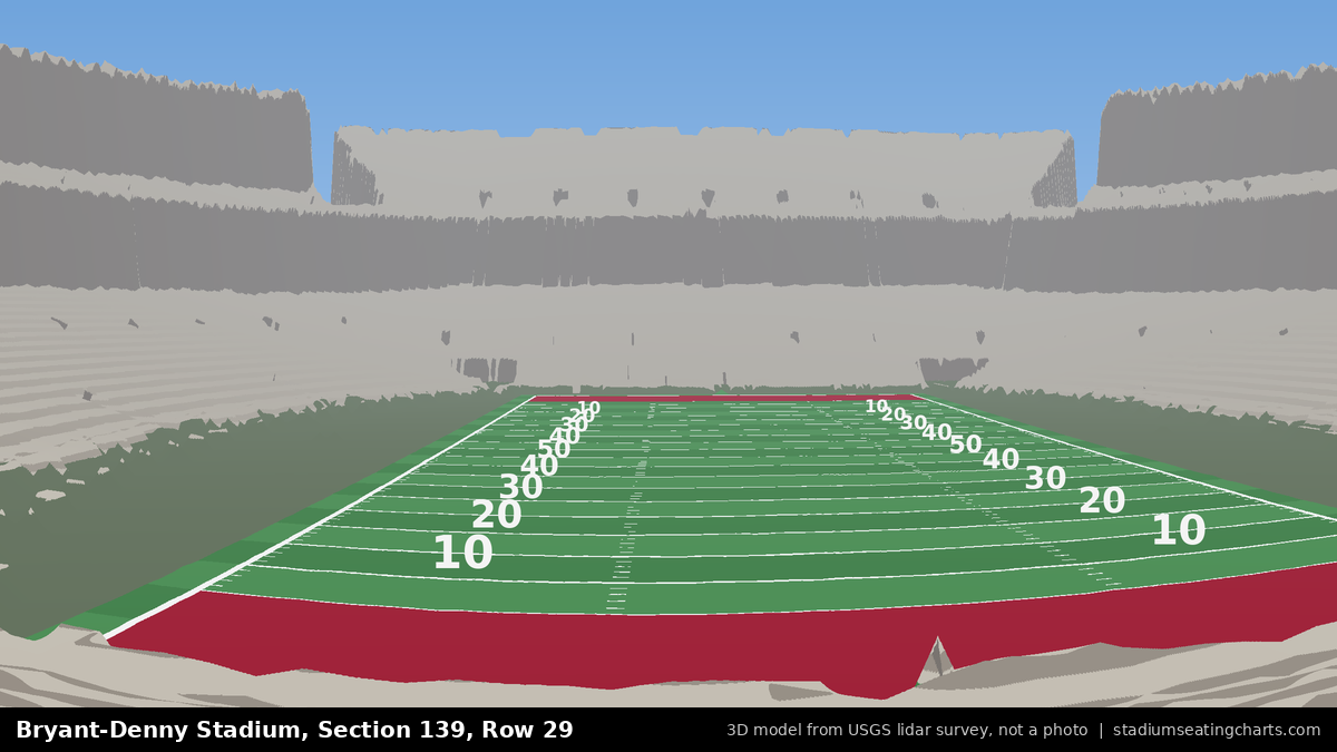 View from Bryant-Denny Stadium Section 139, Row 29, looking toward the field