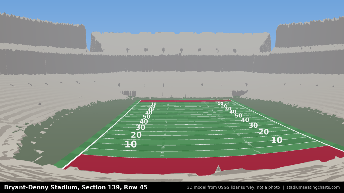 View from Bryant-Denny Stadium Section 139, Row 45, looking toward the field