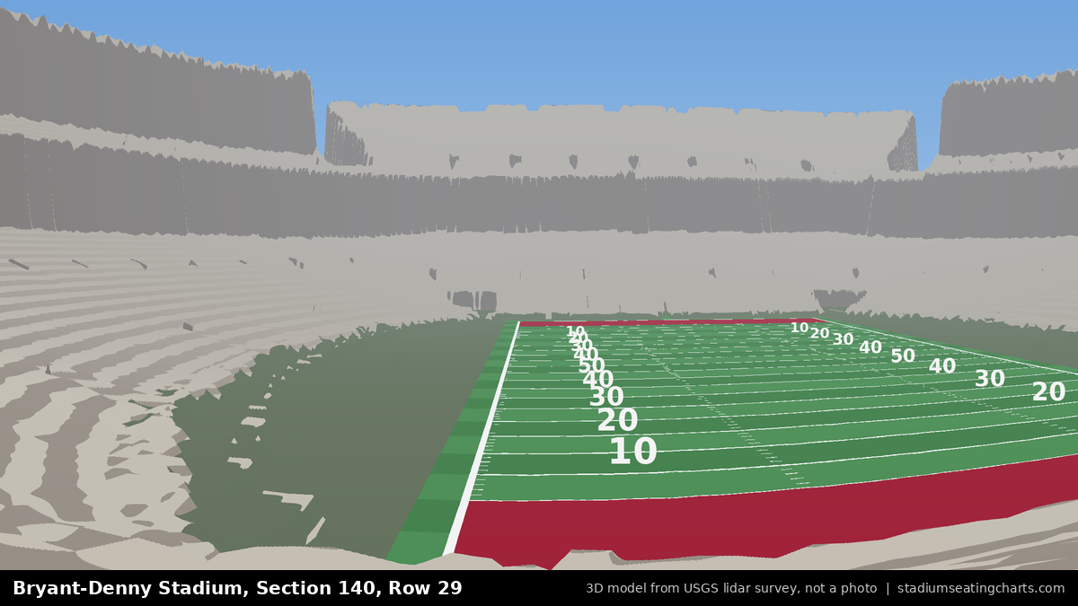 View from Bryant-Denny Stadium Section 140, Row 29, looking toward the field