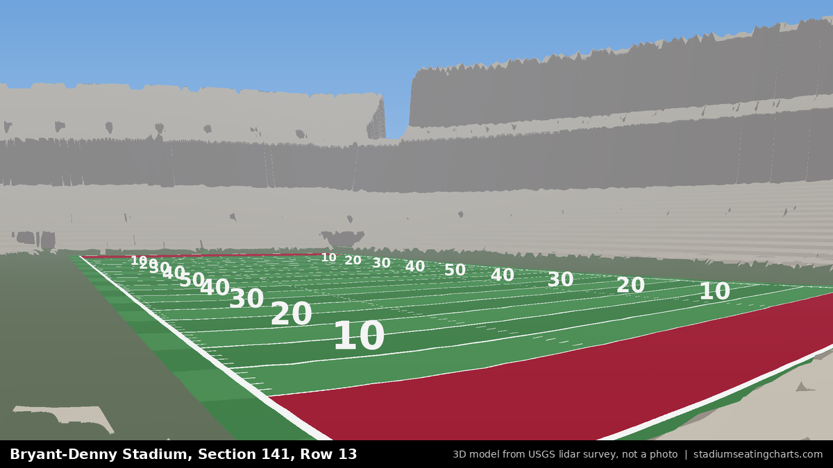 View from Bryant-Denny Stadium Section 141, Row 13, looking toward the field