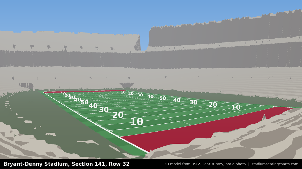 View from Bryant-Denny Stadium Section 141, Row 32, looking toward the field