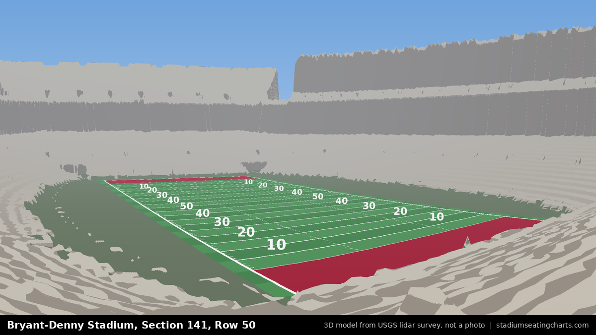 View from Bryant-Denny Stadium Section 141, Row 50, looking toward the field