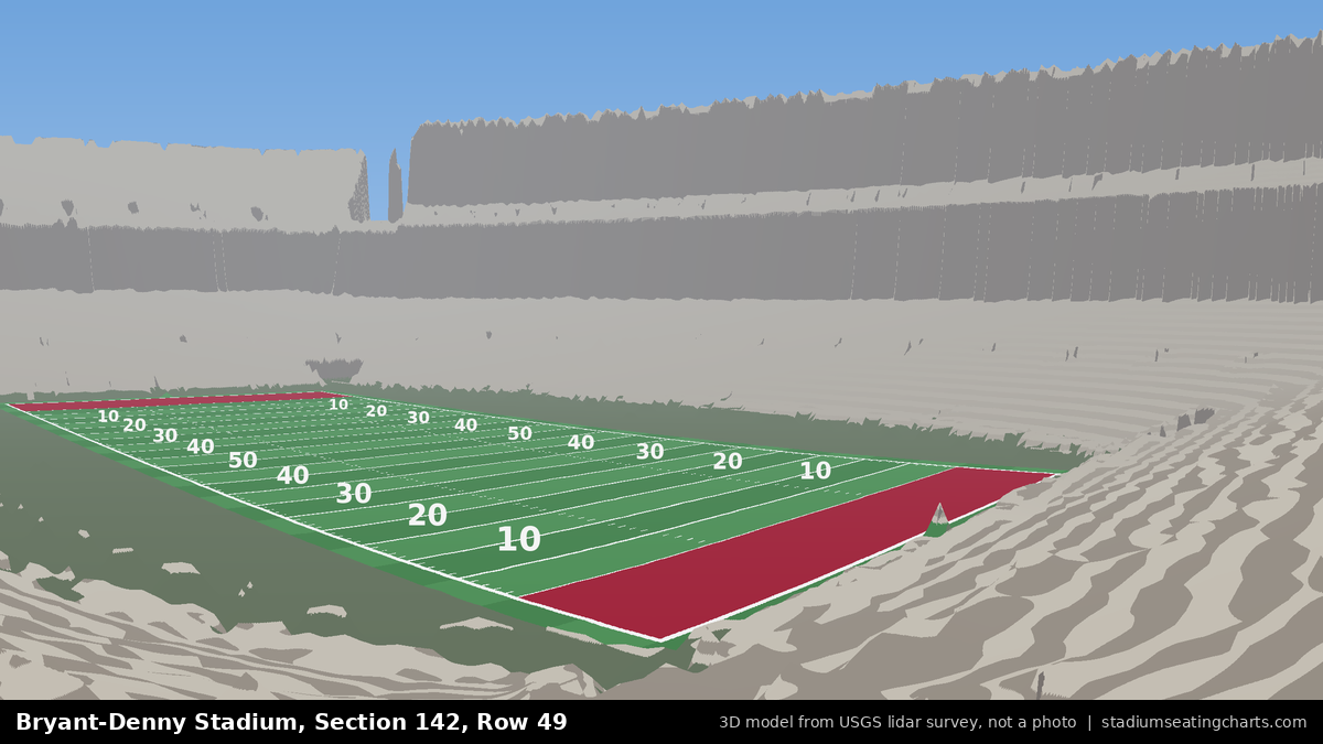 View from Bryant-Denny Stadium Section 142, Row 49, looking toward the field