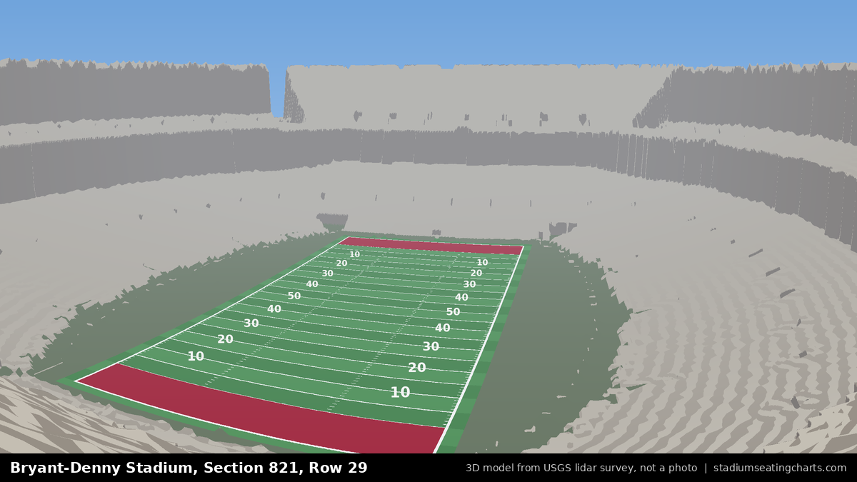 View from Bryant-Denny Stadium Section 821, Row 29, looking toward the field