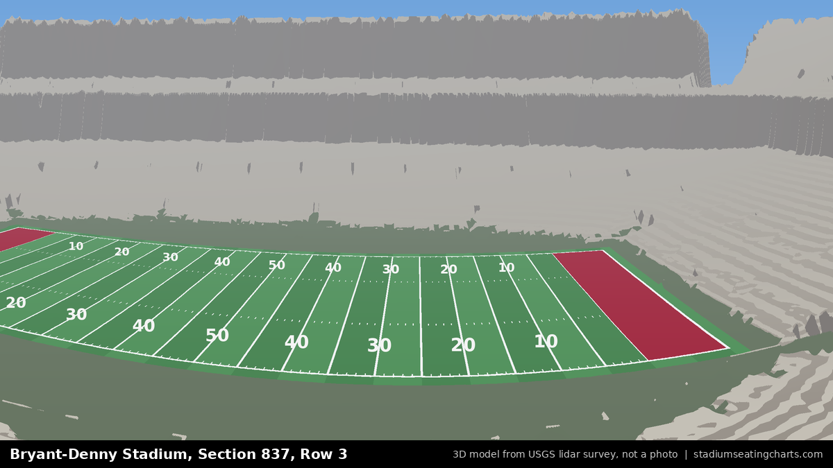 View from Bryant-Denny Stadium Section 837, Row 3, looking toward the field