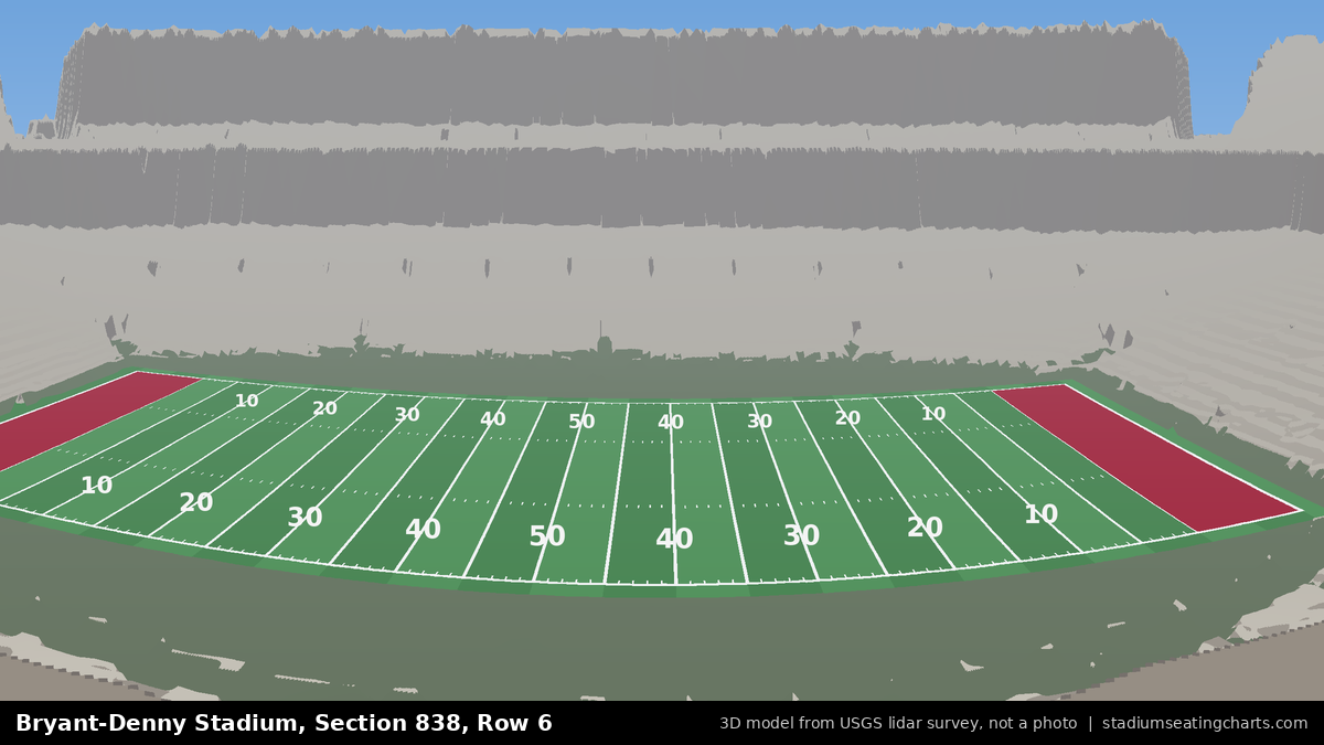 View from Bryant-Denny Stadium Section 838, Row 6, looking toward the field
