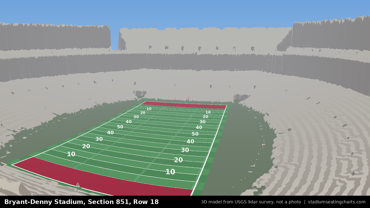 View from Bryant-Denny Stadium Section 851, Row 18, looking toward the field