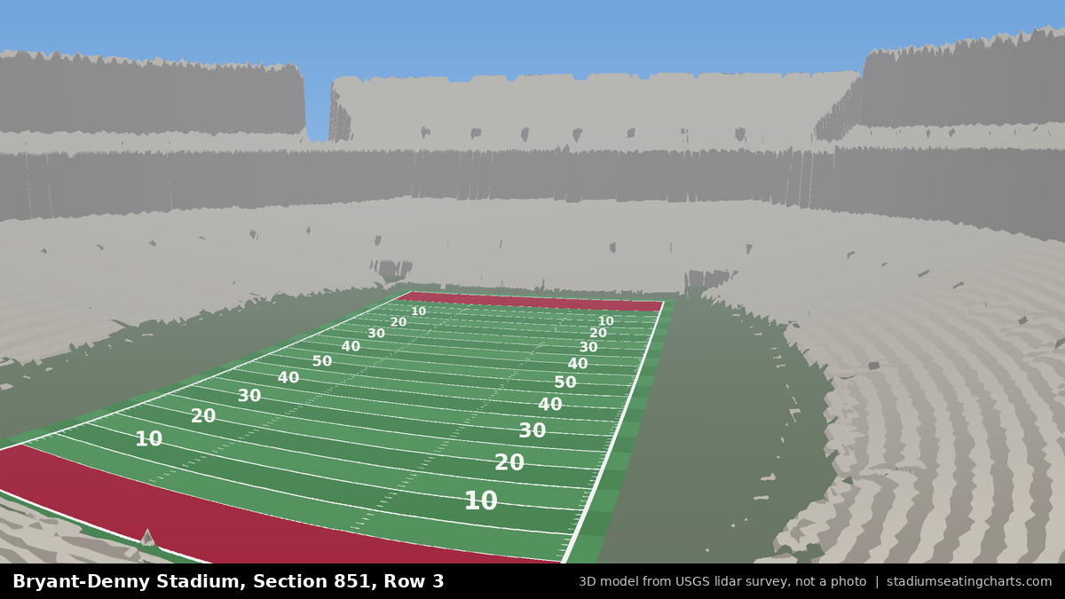 View from Bryant-Denny Stadium Section 851, Row 3, looking toward the field