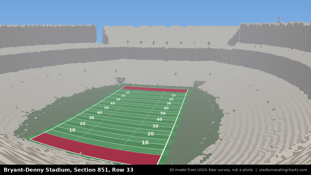 View from Bryant-Denny Stadium Section 851, Row 33, looking toward the field