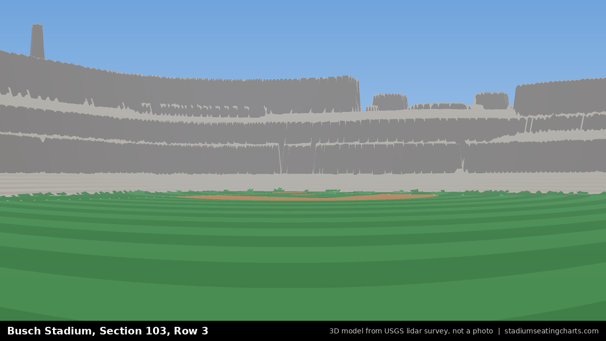 View from Busch Stadium Section 103, Row 3, looking toward the pitcher's mound