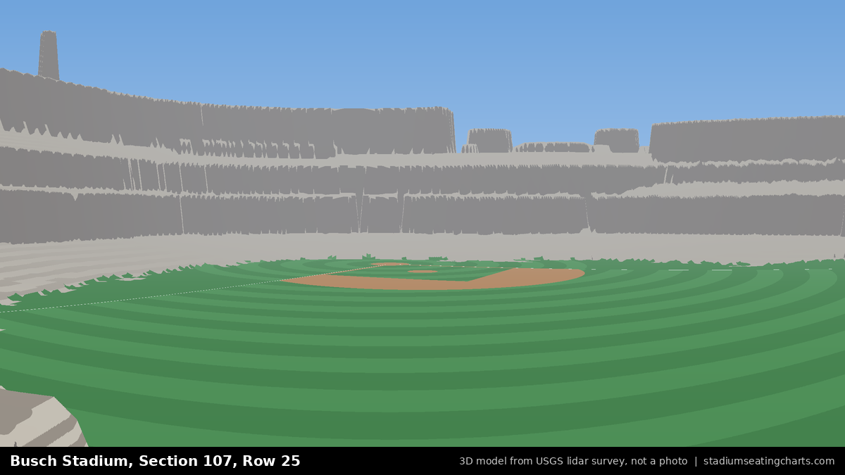 View from Busch Stadium Section 107, Row 25, looking toward the pitcher's mound