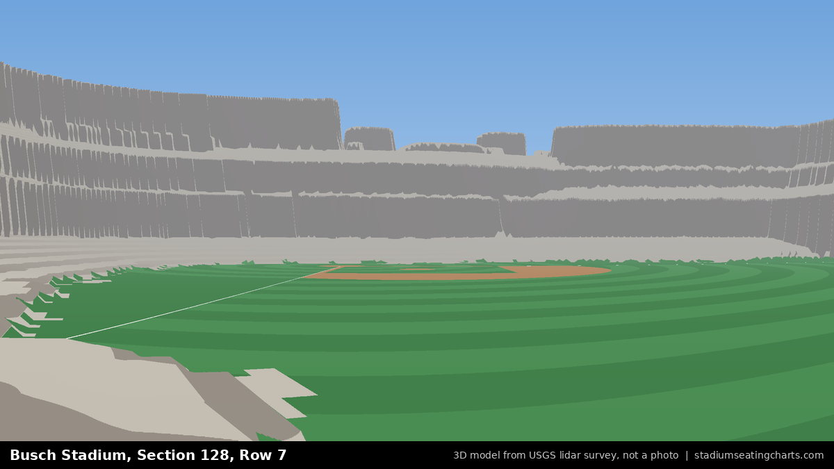 View from Busch Stadium Section 128, Row 7, looking toward the pitcher's mound