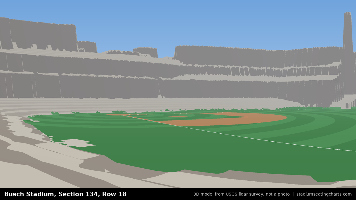 View from Busch Stadium Section 134, Row 18, looking toward the pitcher's mound