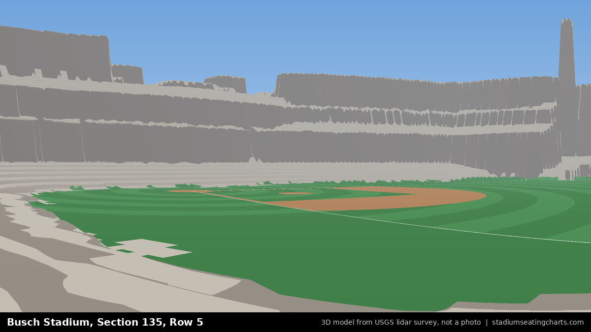 View from Busch Stadium Section 135, Row 5, looking toward the pitcher's mound