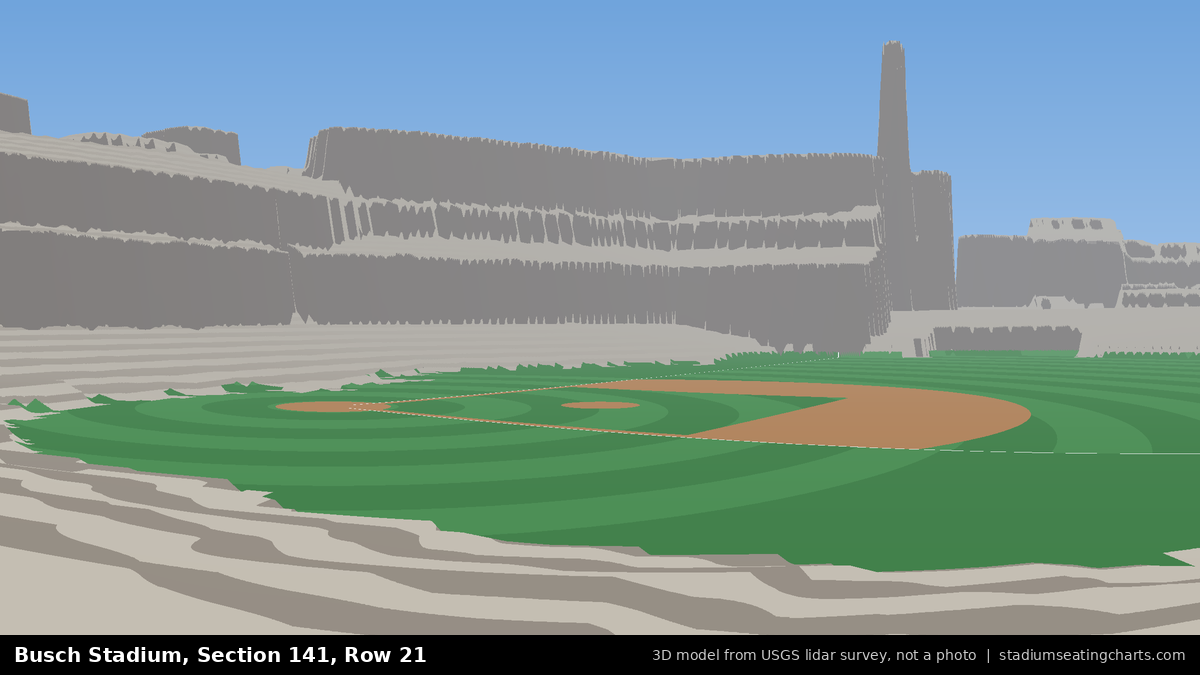 View from Busch Stadium Section 141, Row 21, looking toward the pitcher's mound
