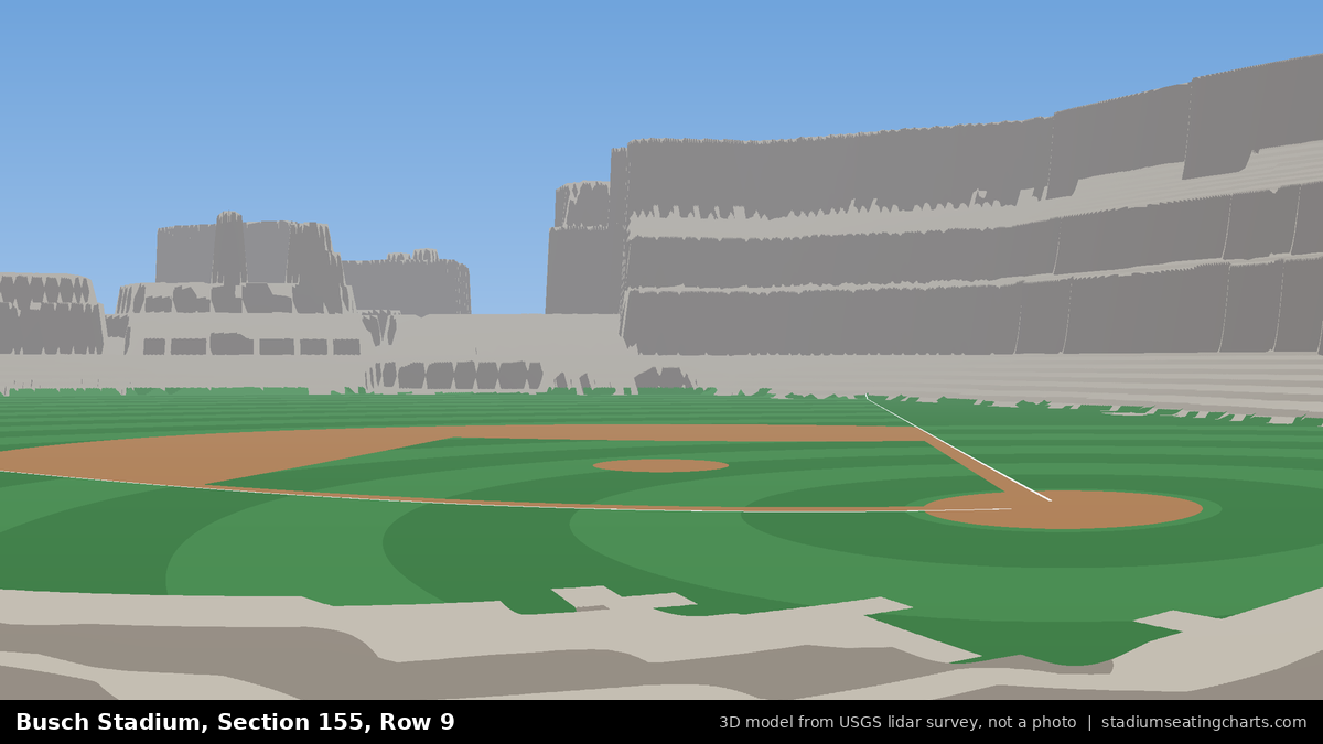 View from Busch Stadium Section 155, Row 9, looking toward the pitcher's mound
