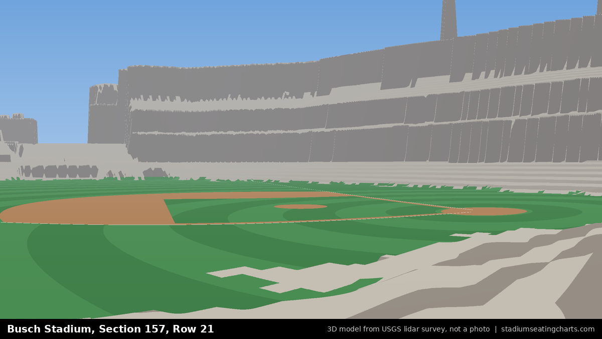 View from Busch Stadium Section 157, Row 21, looking toward the pitcher's mound