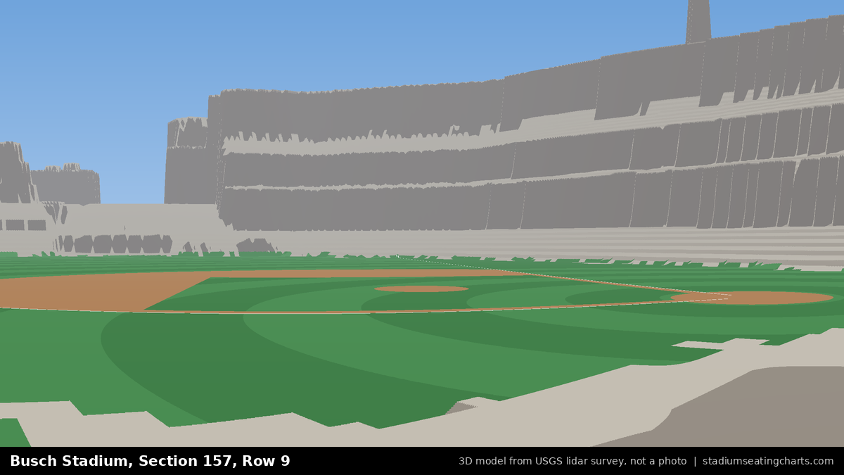 View from Busch Stadium Section 157, Row 9, looking toward the pitcher's mound