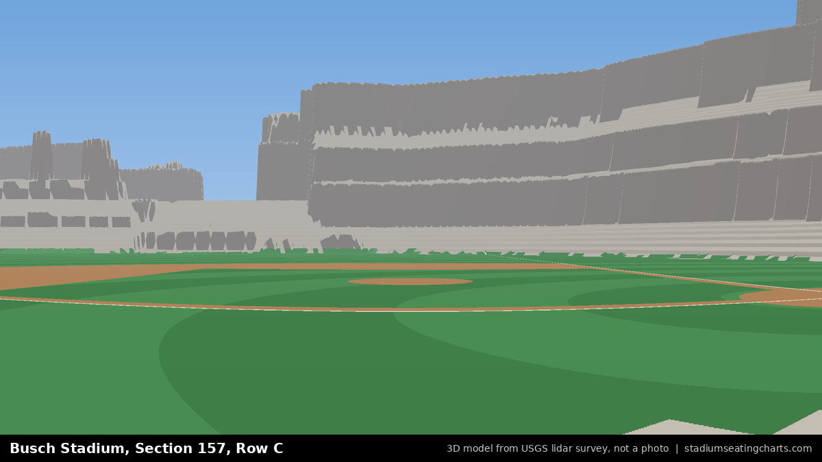 View from Busch Stadium Section 157, Row C, looking toward the pitcher's mound