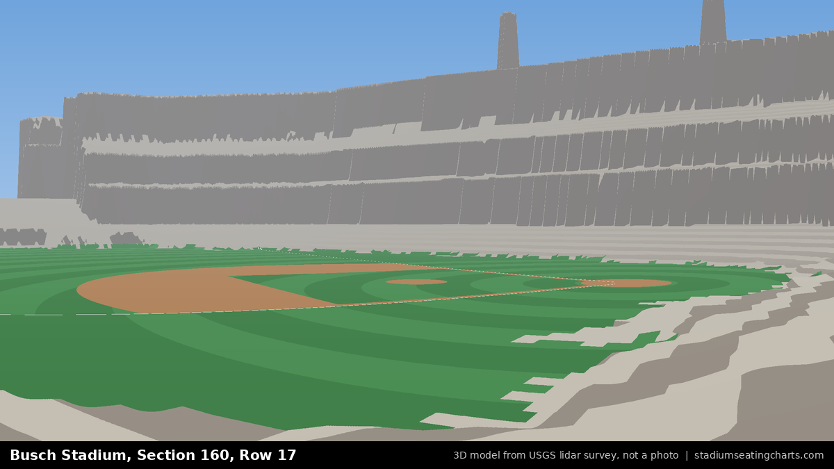View from Busch Stadium Section 160, Row 17, looking toward the pitcher's mound