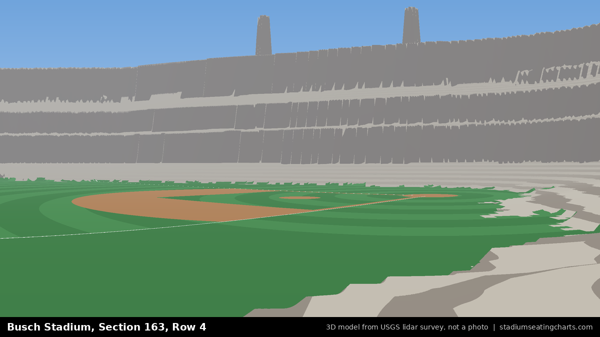 View from Busch Stadium Section 163, Row 4, looking toward the pitcher's mound