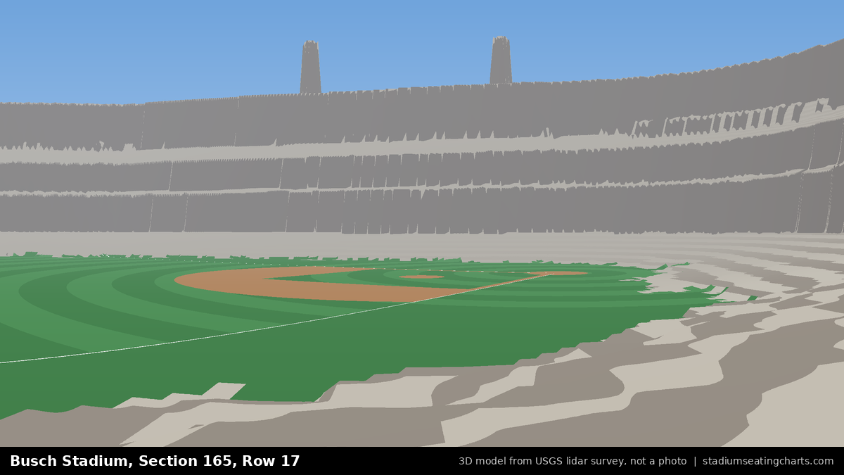 View from Busch Stadium Section 165, Row 17, looking toward the pitcher's mound