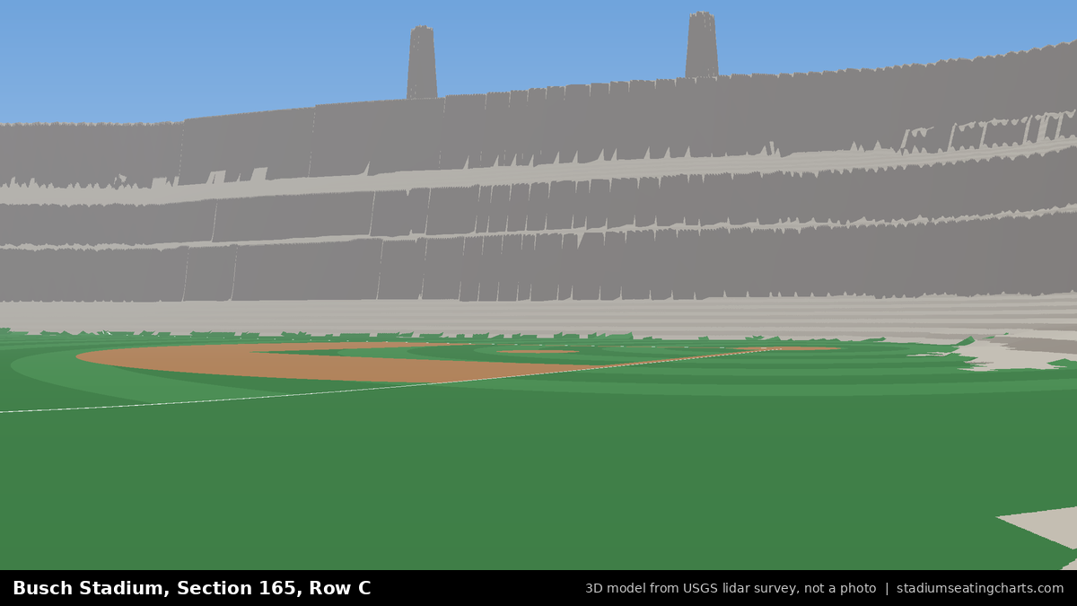 View from Busch Stadium Section 165, Row C, looking toward the pitcher's mound