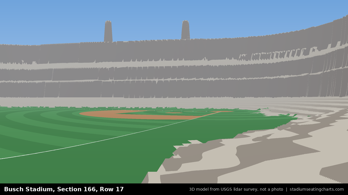 View from Busch Stadium Section 166, Row 17, looking toward the pitcher's mound
