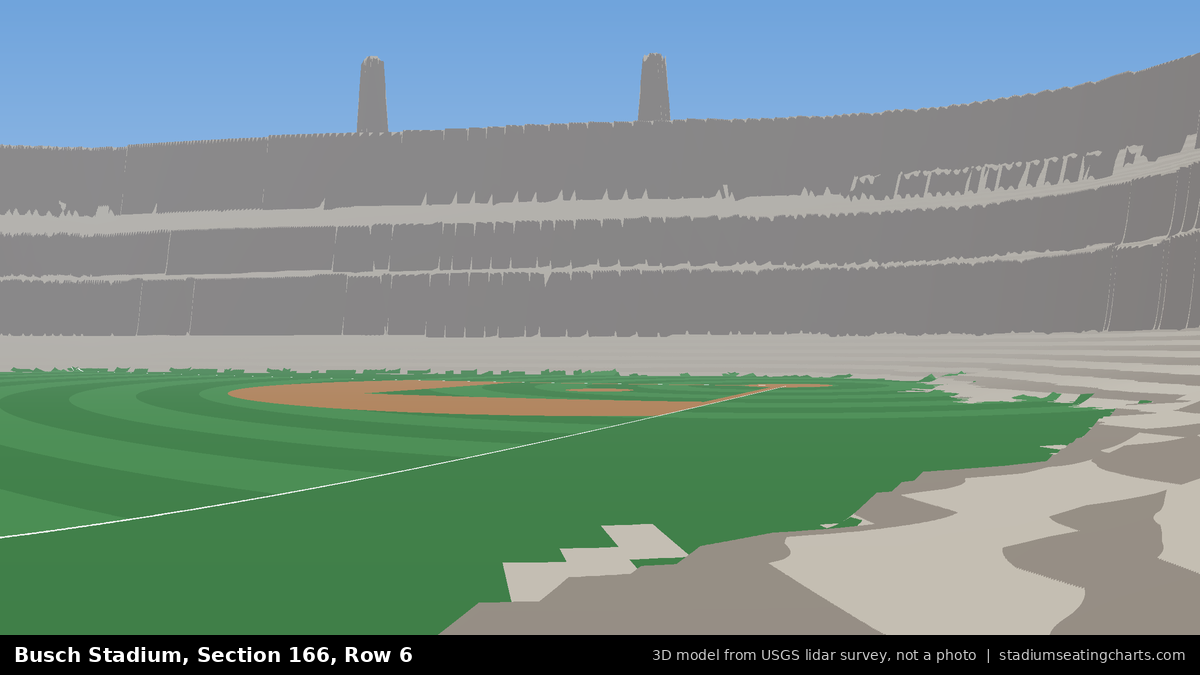 View from Busch Stadium Section 166, Row 6, looking toward the pitcher's mound