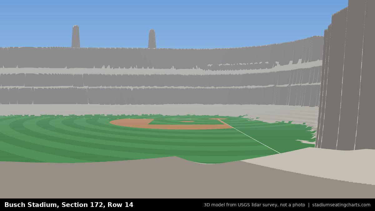 View from Busch Stadium Section 172, Row 14, looking toward the pitcher's mound