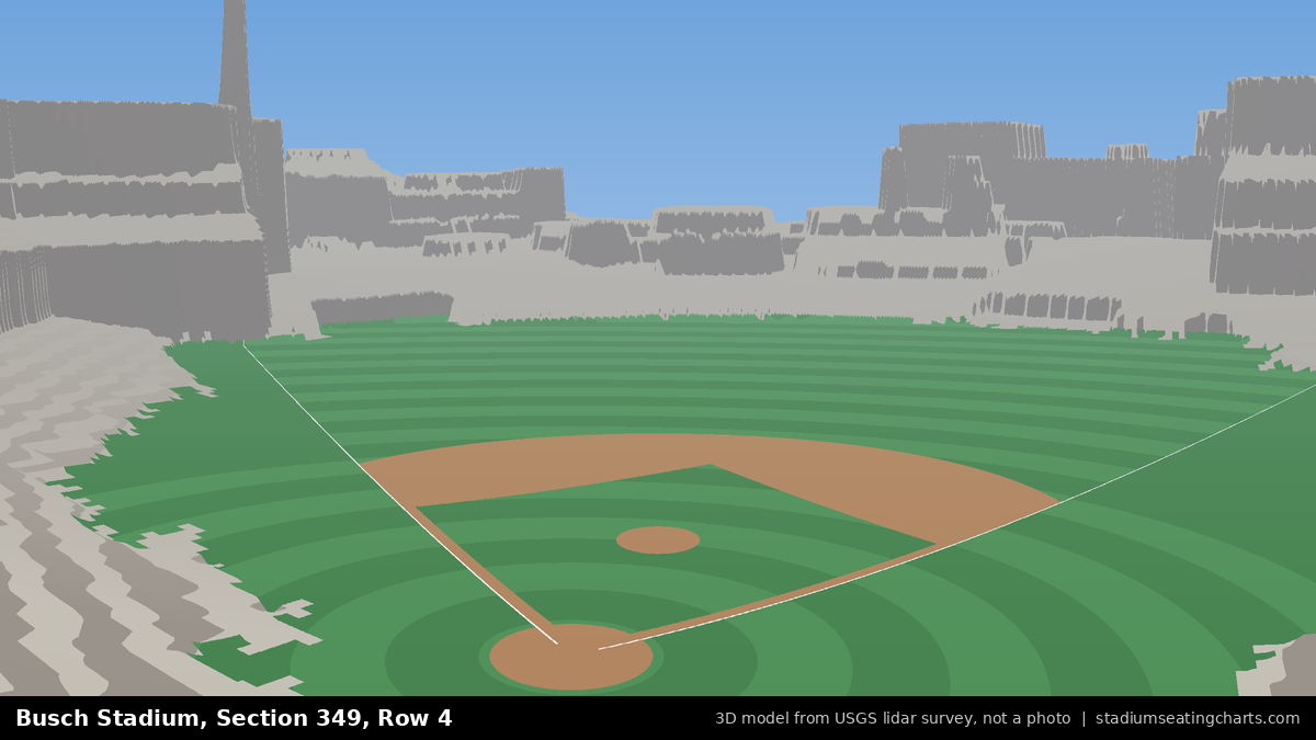 View from Busch Stadium Section 349, Row 4, looking toward the pitcher's mound