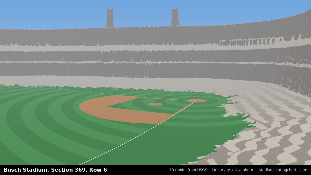 View from Busch Stadium Section 369, Row 6, looking toward the pitcher's mound