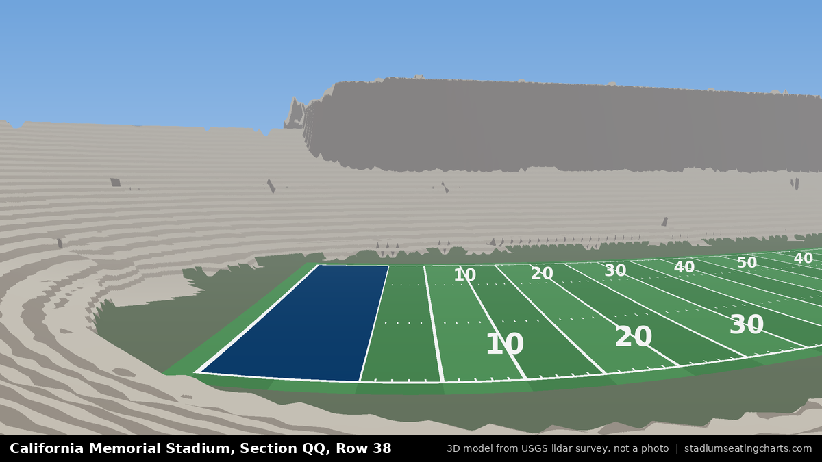 View from California Memorial Stadium Section QQ, Row 38, looking toward the field