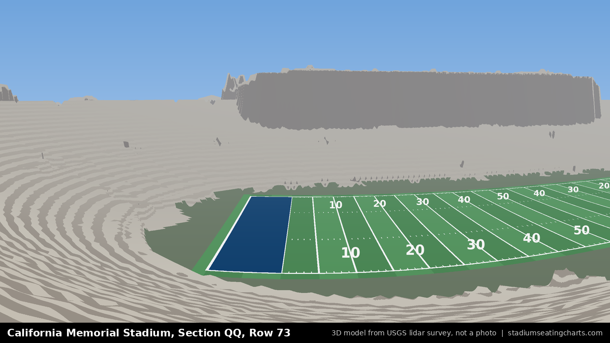 View from California Memorial Stadium Section QQ, Row 73, looking toward the field