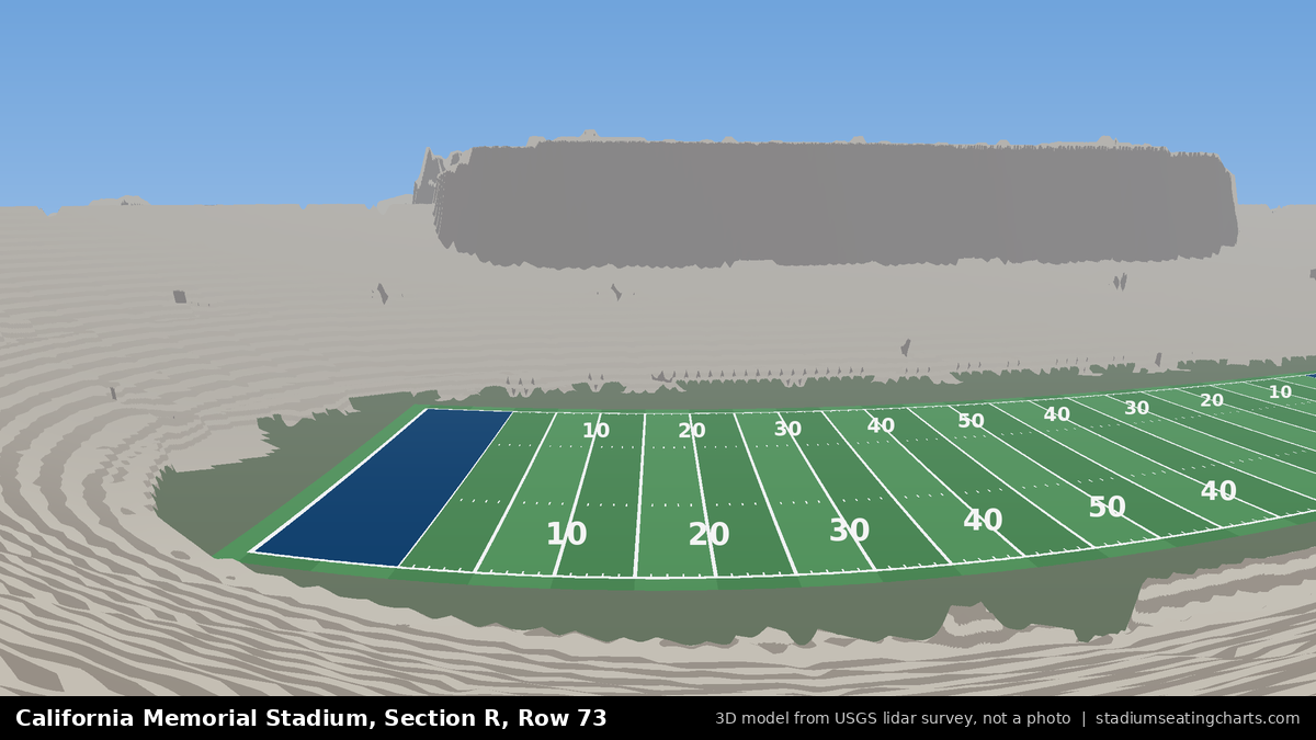 View from California Memorial Stadium Section R, Row 73, looking toward the field