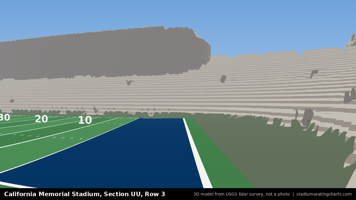View from California Memorial Stadium Section UU, Row 3, looking toward the field