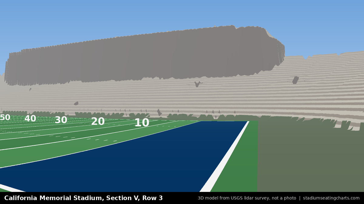 View from California Memorial Stadium Section V, Row 3, looking toward the field