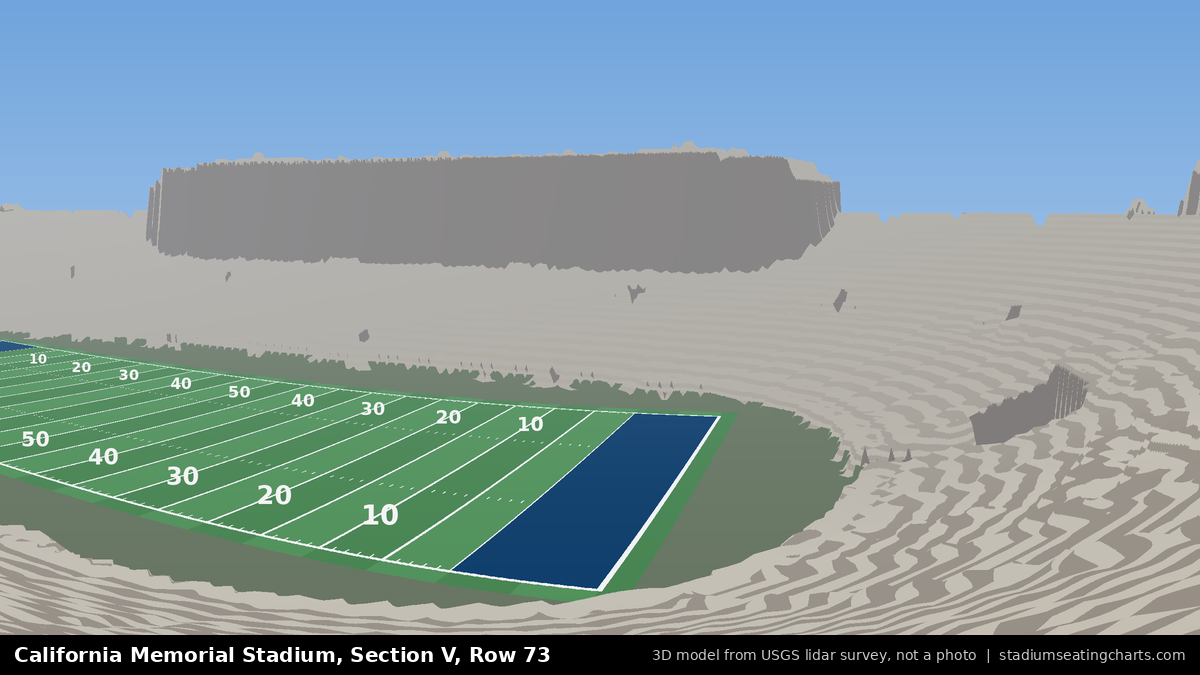 View from California Memorial Stadium Section V, Row 73, looking toward the field