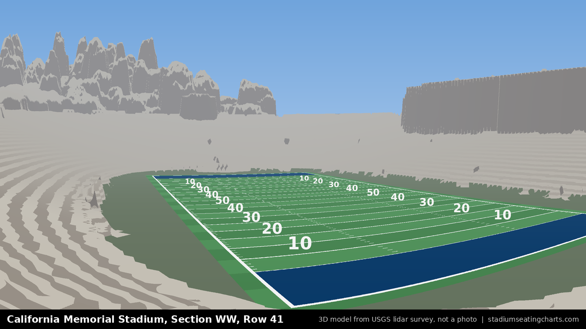 View from California Memorial Stadium Section WW, Row 41, looking toward the field