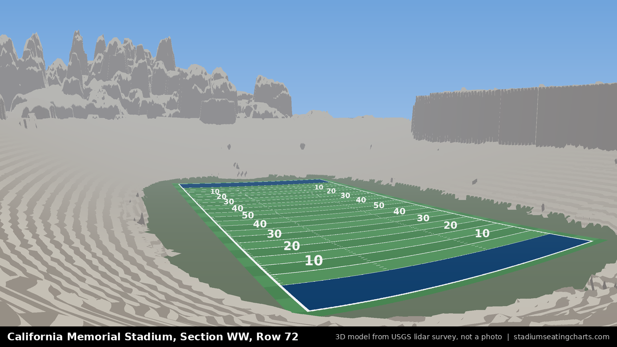 View from California Memorial Stadium Section WW, Row 72, looking toward the field